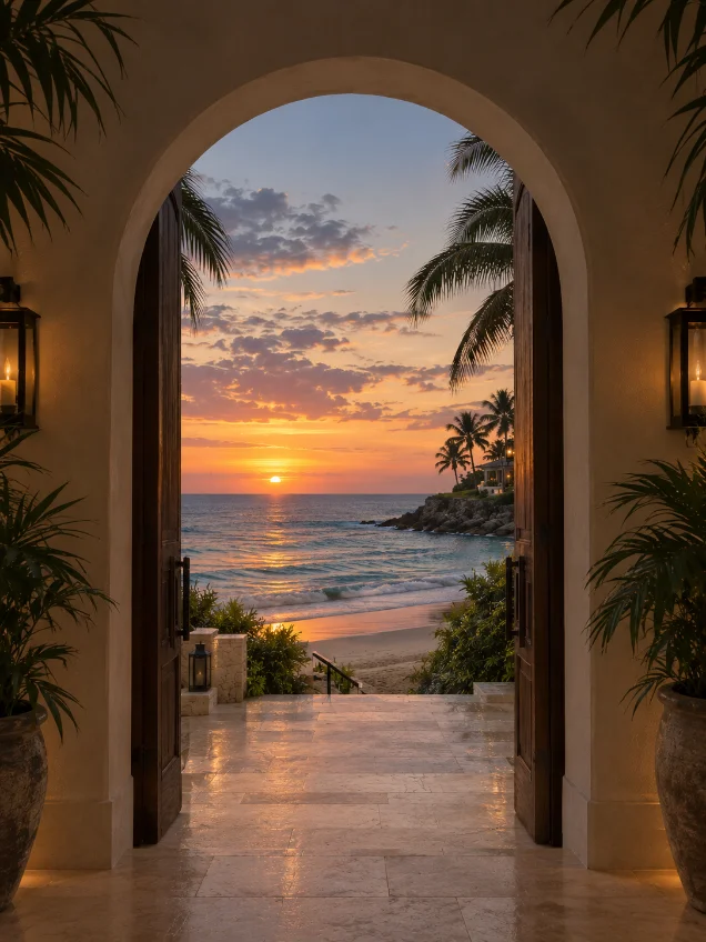Arched doorway at dusk